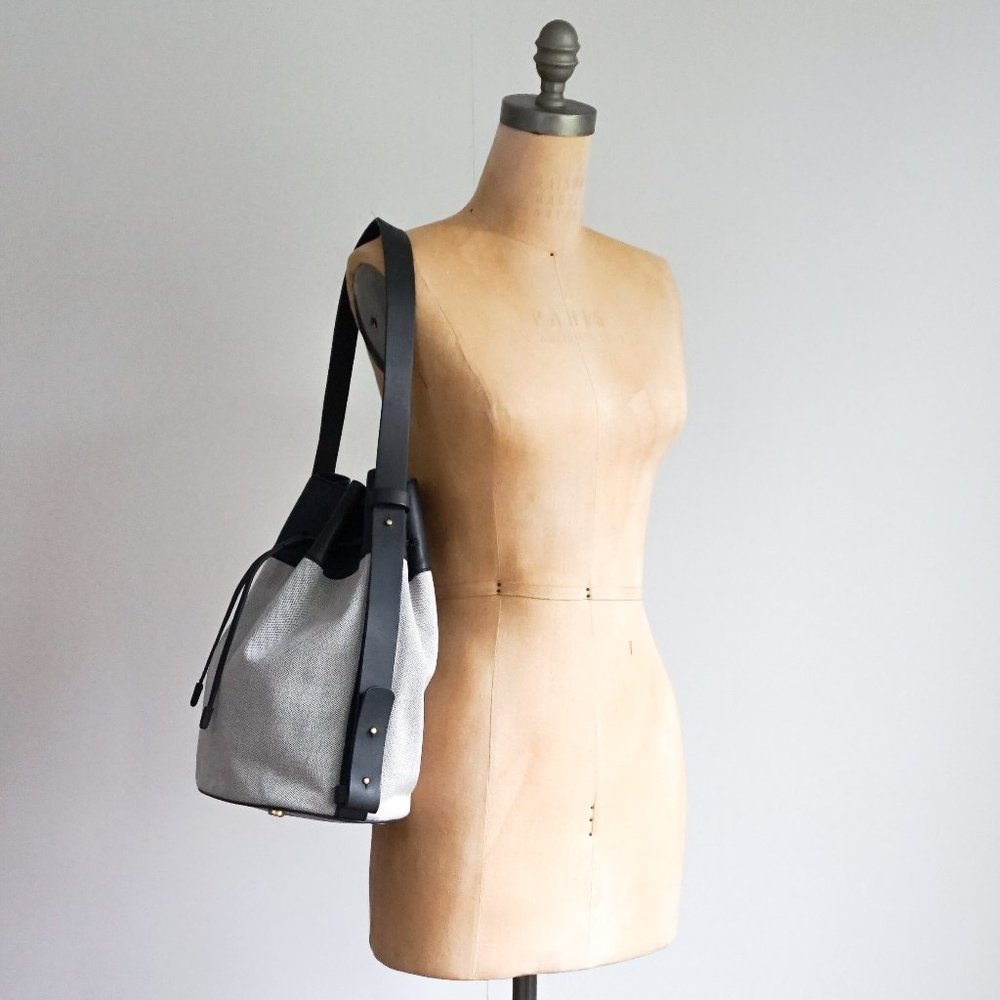 NWOT Skagen  Blue Canvas and Leather Bucket Bag with an adjustable strap